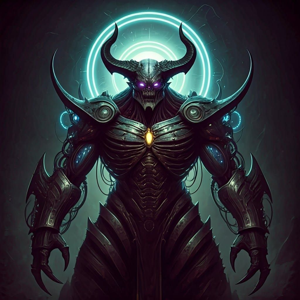 Cybernetic Horror Arch Demon Emerges from Dark Industrial Fu...