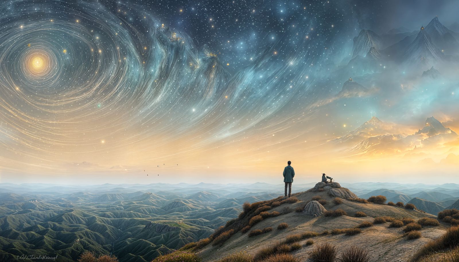 Hermit Tarot Card in a Fantasy Mountain Landscape