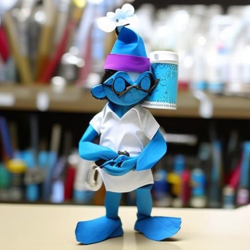 Cute Smurf Sculpture Made of Recycled Art