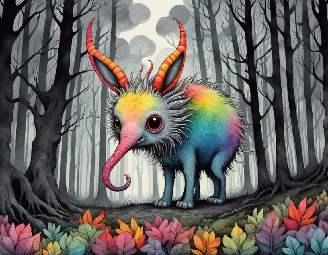 Rainbow Creature Licking Color in Fantasy Art