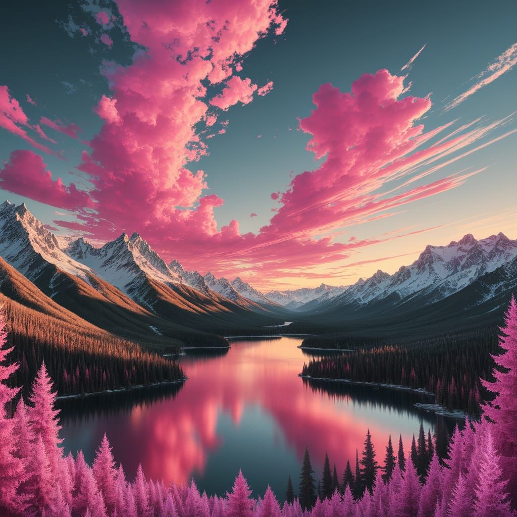 Serene Lake Scene in a Matte Painting Style at Sunset