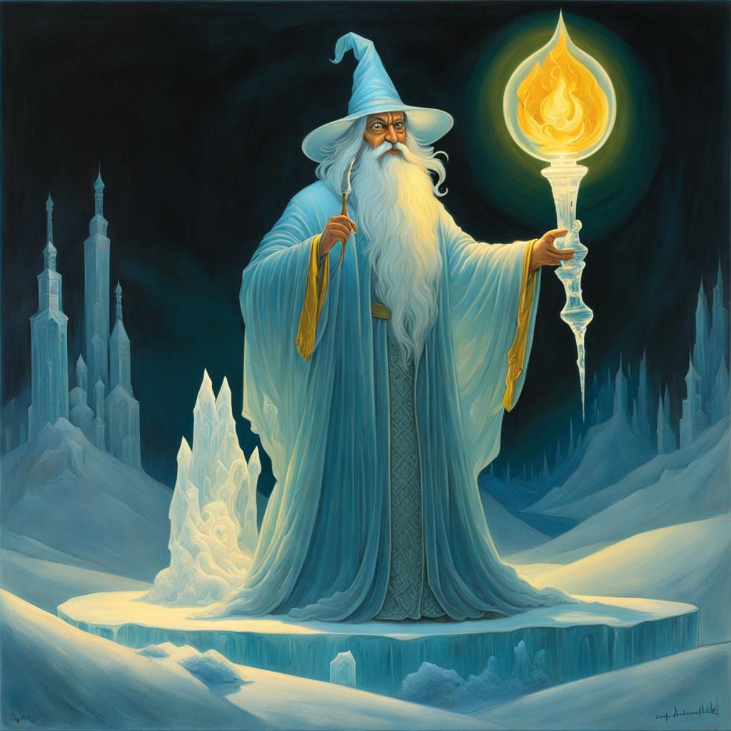 Icy Kawaii Wizard Sculpture in Chughtai Style