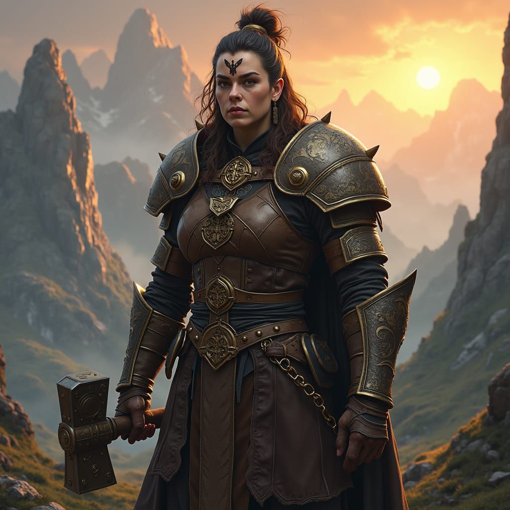 Dwarf Cleric with Butterfly Birthmark in Mystical Landscape