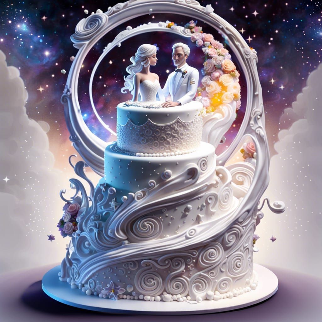 Cosmic Wedding Cake with Galaxy and Stars, 3D Render