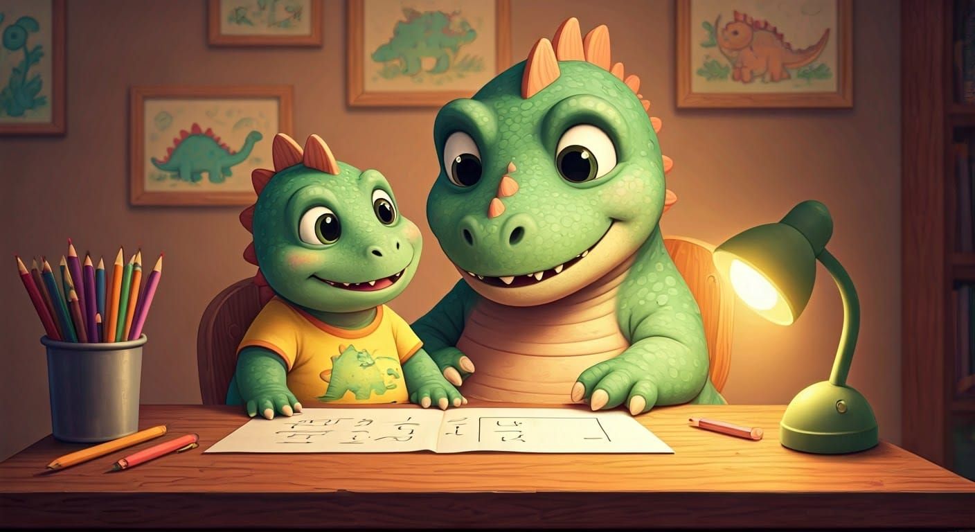 Cartoon Baby Dino's First Math Lesson