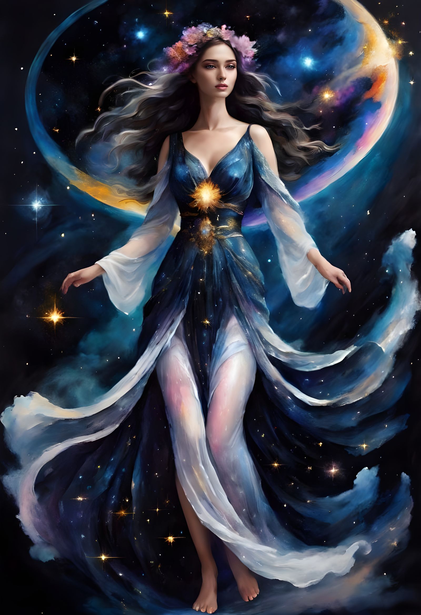 Cosmic Goddess in Renaissance Style Painting