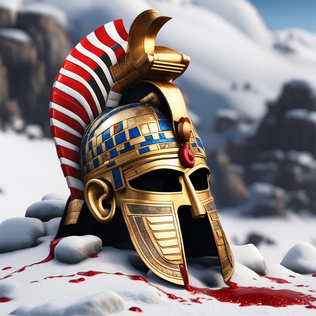 Bloody Pharaoh Helmet on Snowy Rocks