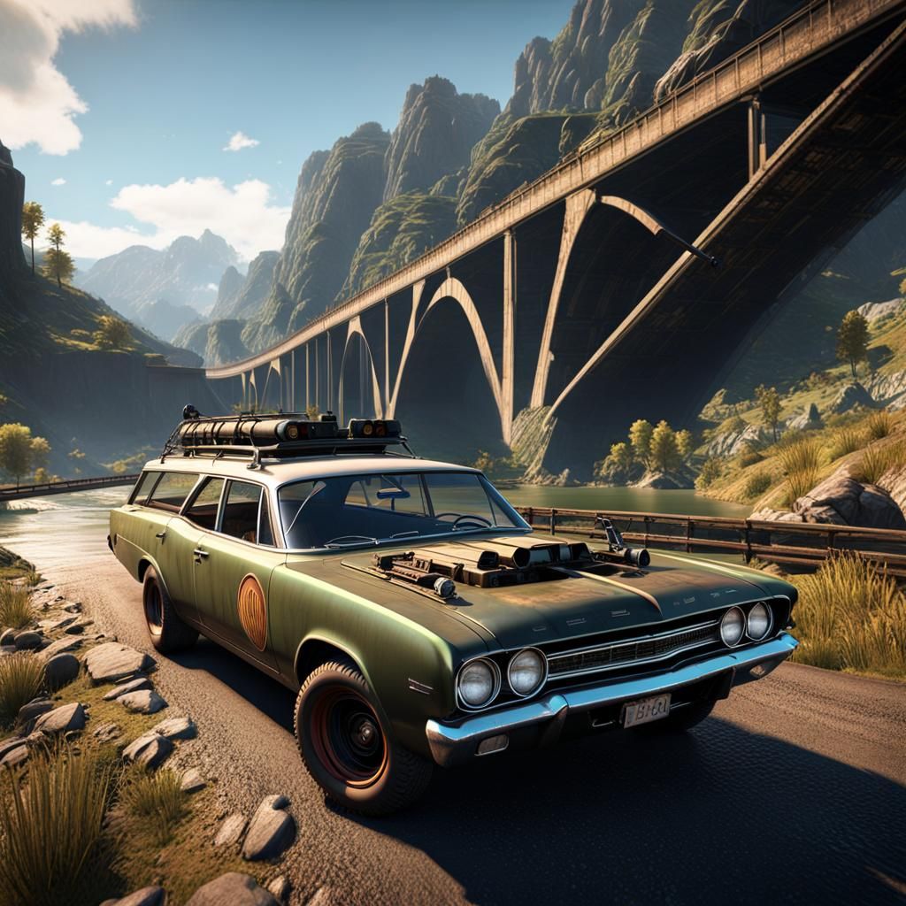 Post-Apocalyptic Muscle Car Journey in 3D