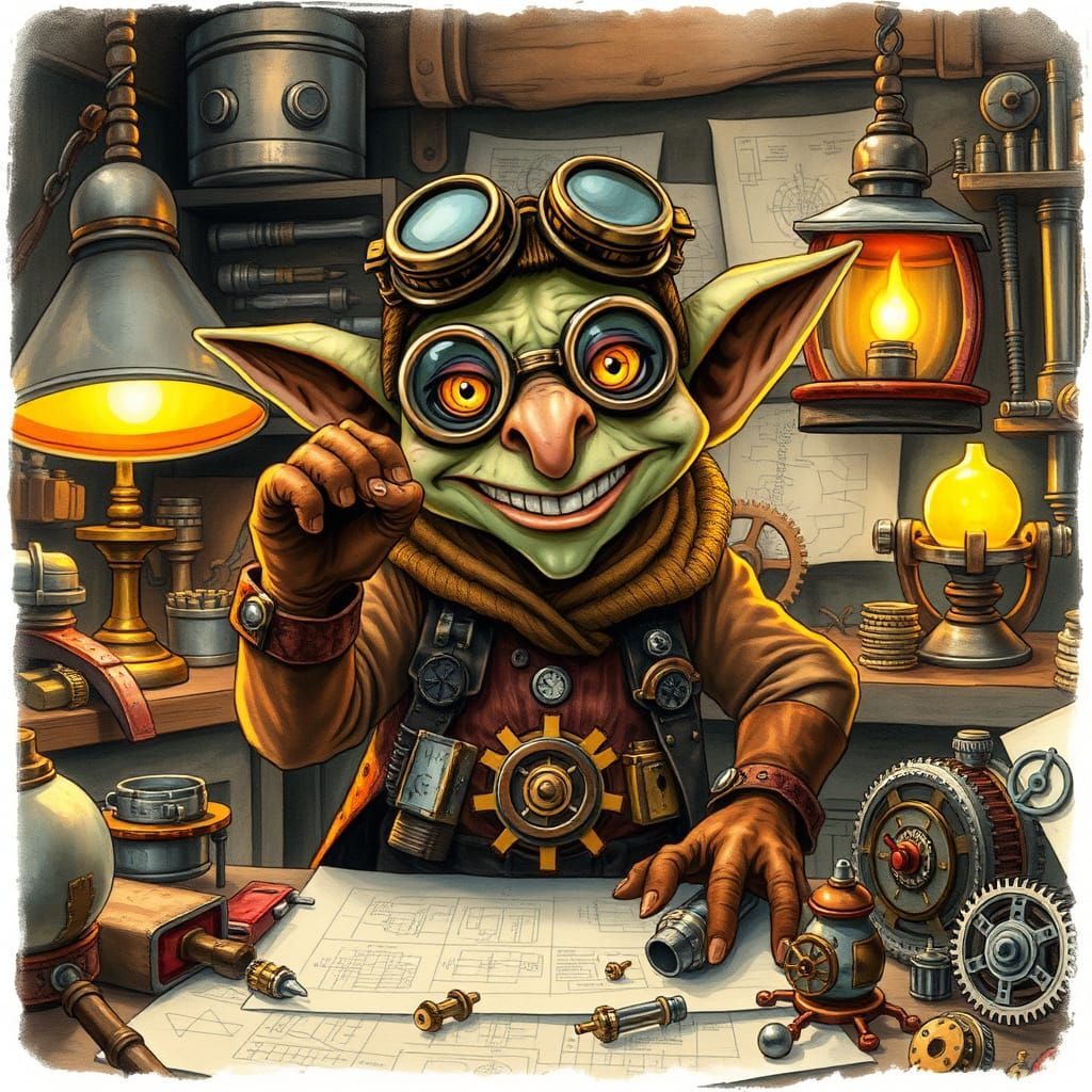 Steampunk Goblin Inventor's Workshop: A Whimsical Illustrati...