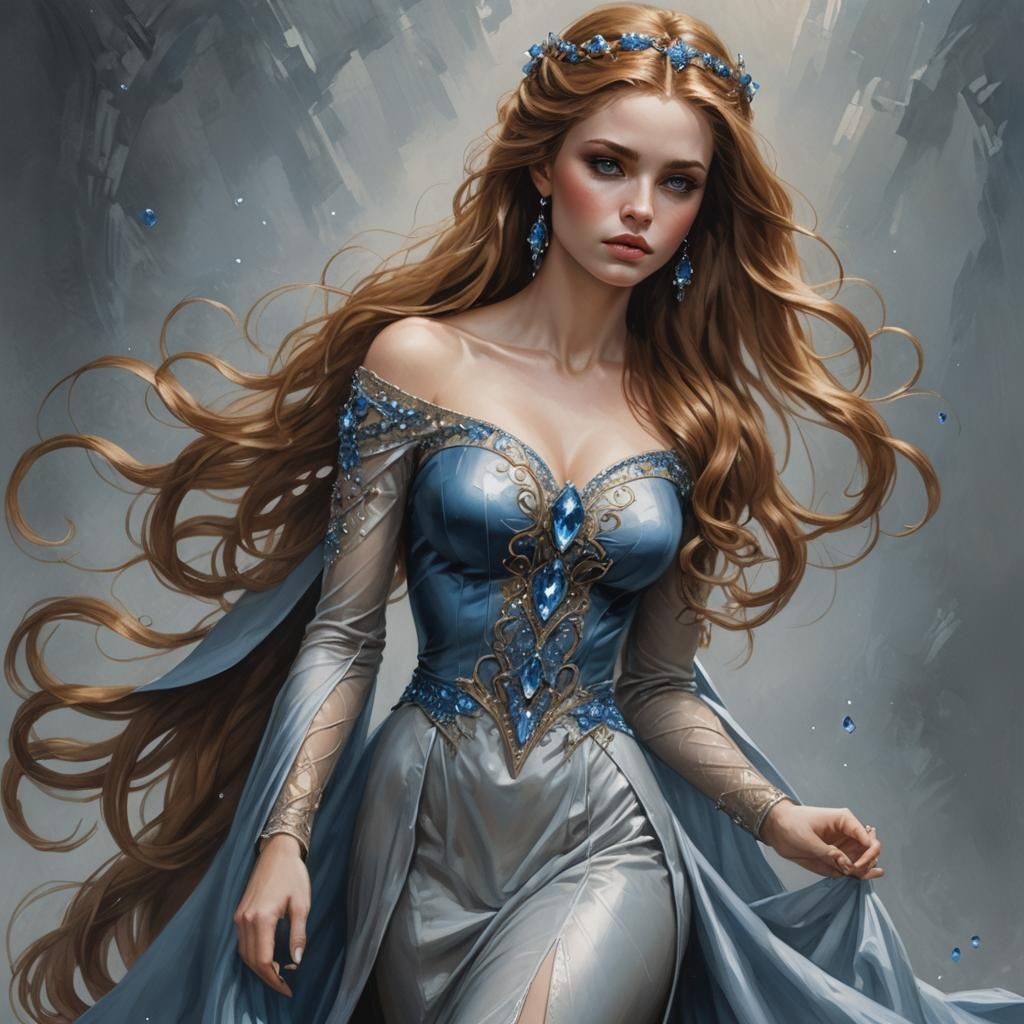 Fantasy Woman with Golden Hair in Boris Vallejo Style