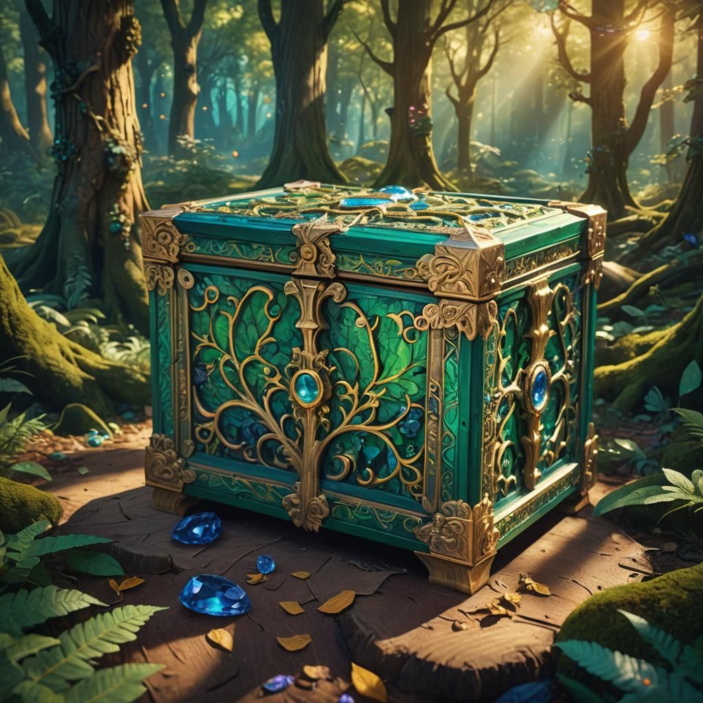 Mystical Wooden Box in Dreamy Forest