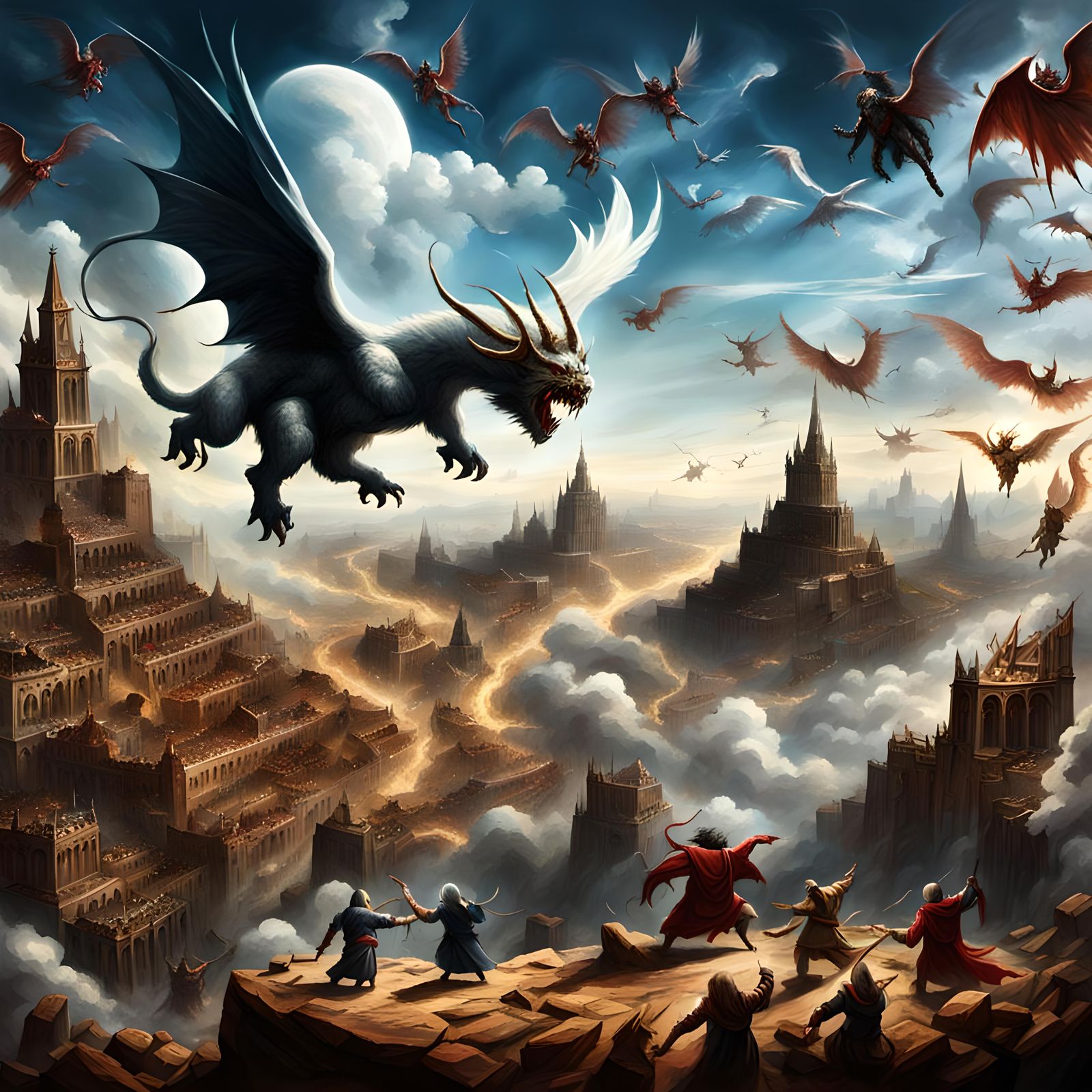 Angels and Demons Clash in Sky Battle