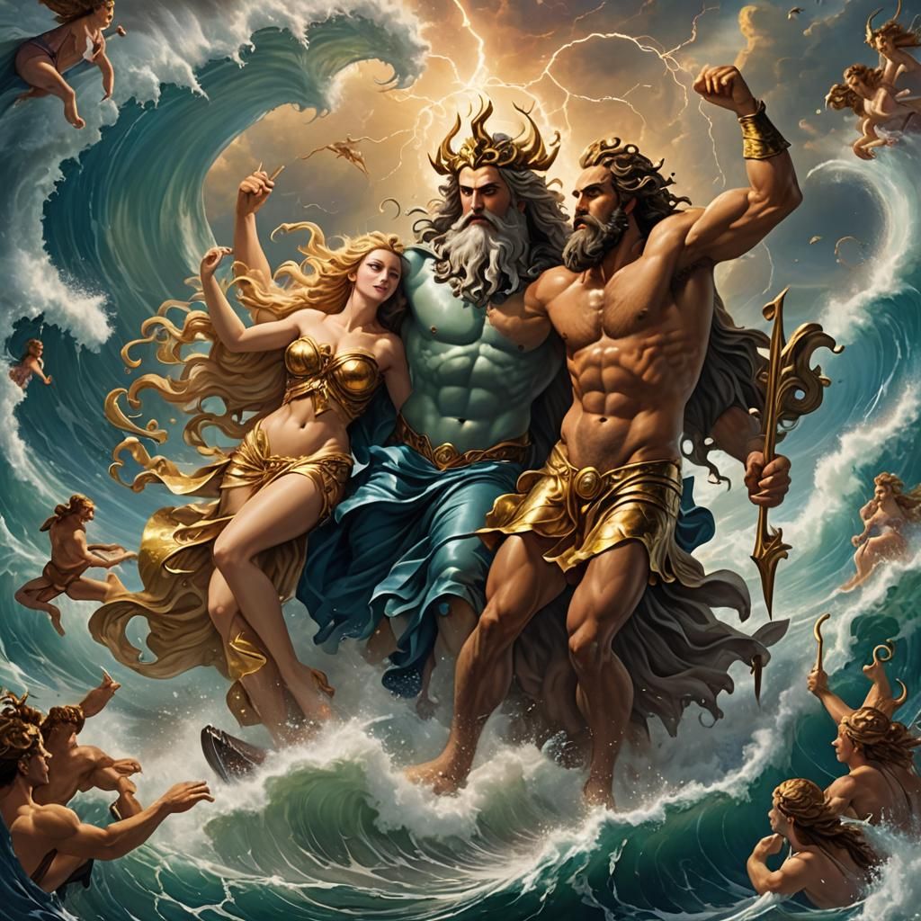 Poseidon and Venus Battle Waves with Love and Lightning