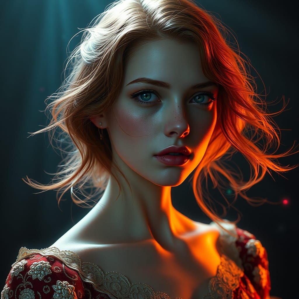 Redhead Portrait with Dramatic Lighting and Textures