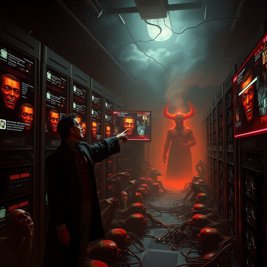Surreal Server Farm of the Damned in Cyberpunk Style