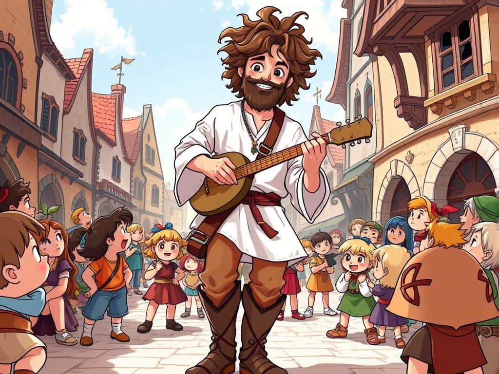 Whimsical Fantasy Bard Performs for Enchanted Children