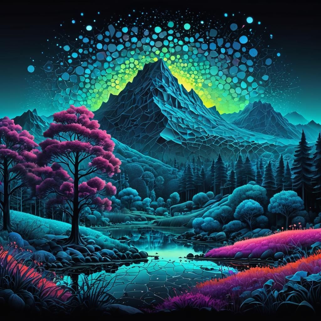 beautiful landscape in style of Weighted Voronoi Stippling w...