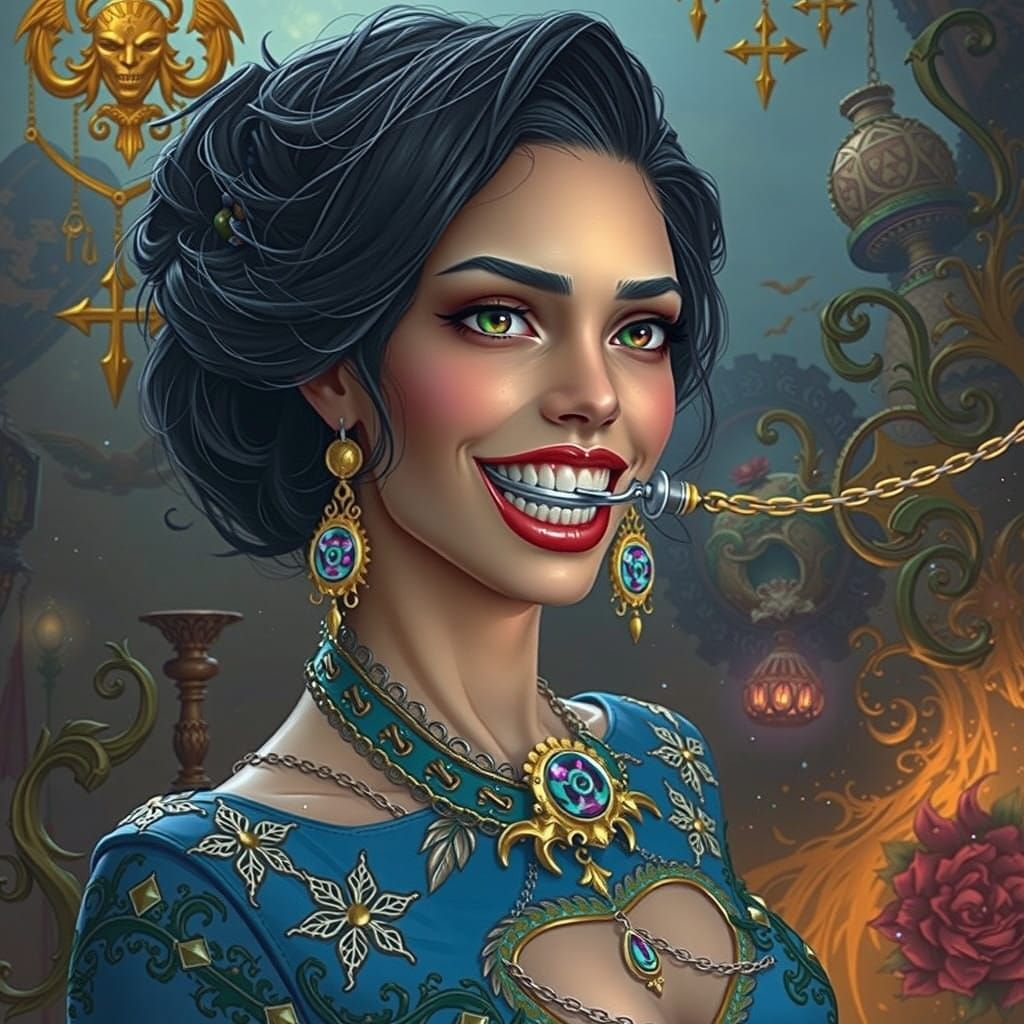 Regal Dark Fantasy Woman with Ancient Metal Gag