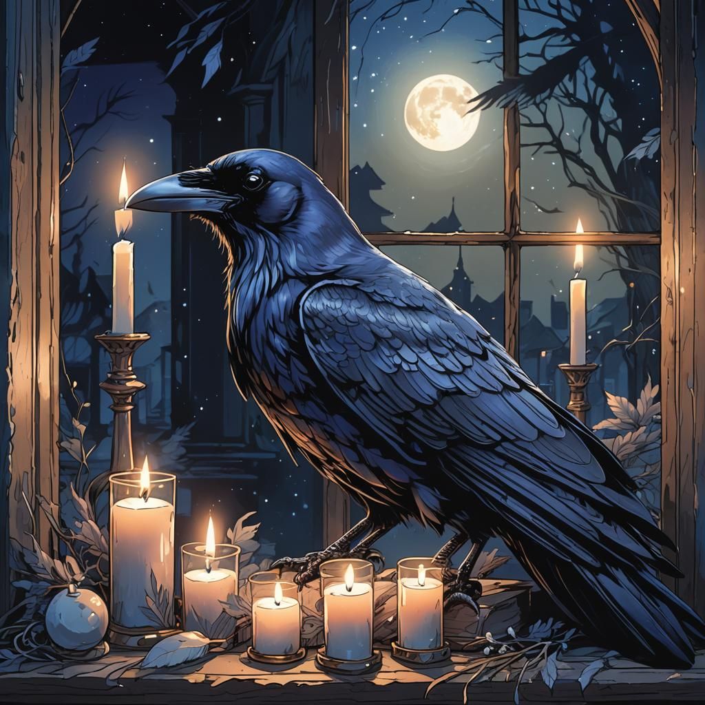 Mysterious Raven in Manga Art Style