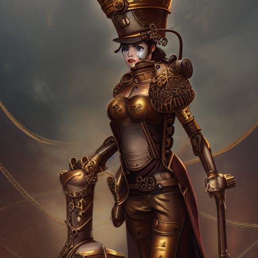 Steampunk Female Royal Guard: Detailed Matte Painting