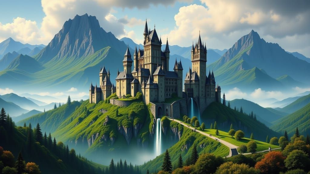Epic Fantasy Landscape with Magnificent Castle