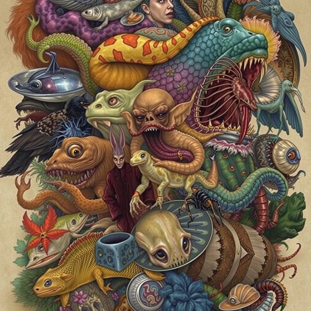 Monstrous Hybrid of All Animal Kingdoms in Dark, Maximalist ...