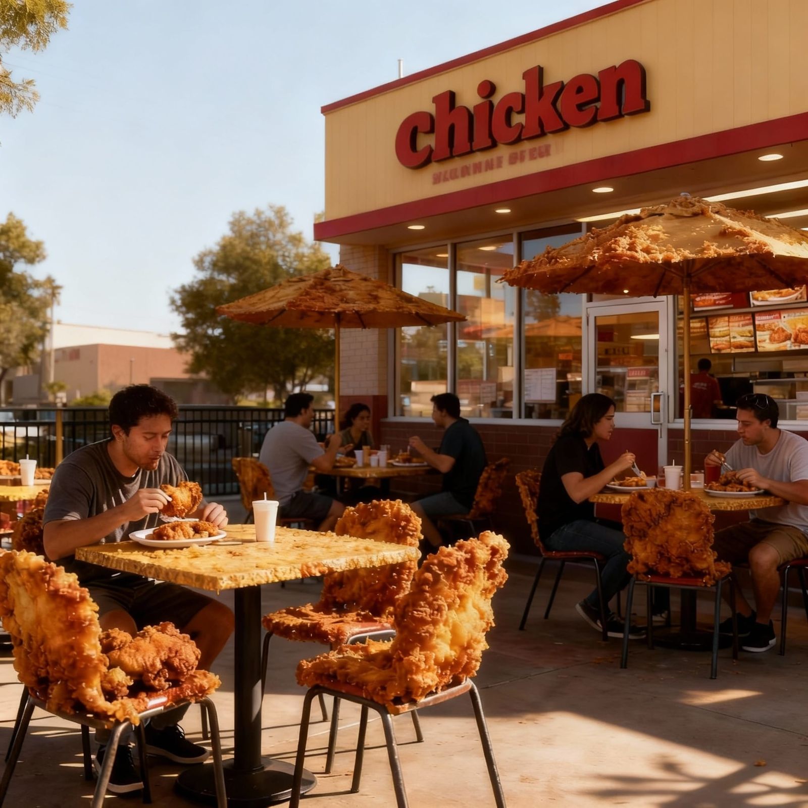 Deep-Fried Patio Furniture at Chicken Restaurant