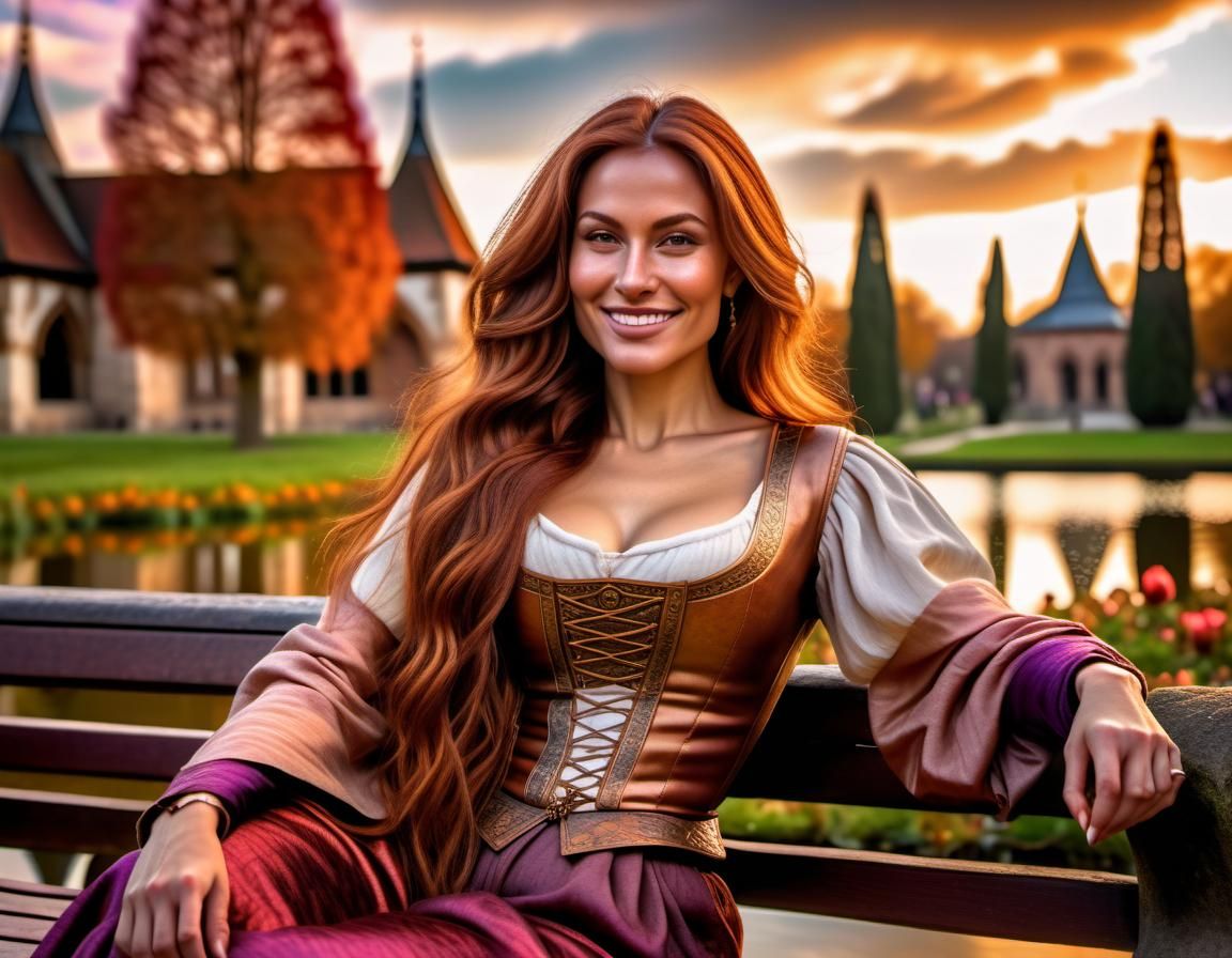 Close-Up Portrait of Woman in Renaissance Garden