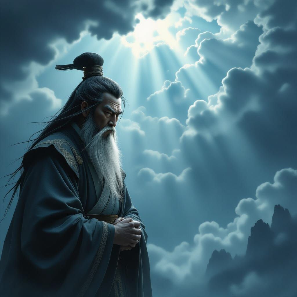 Confucius in Hyperrealistic Fantasy Art Style