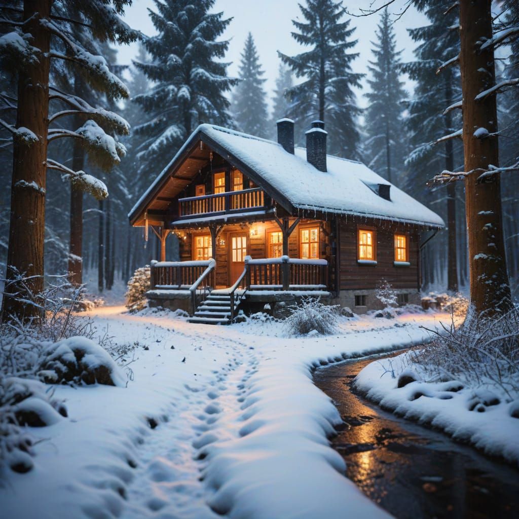Winter Landscape Photography of Cozy Wooden House