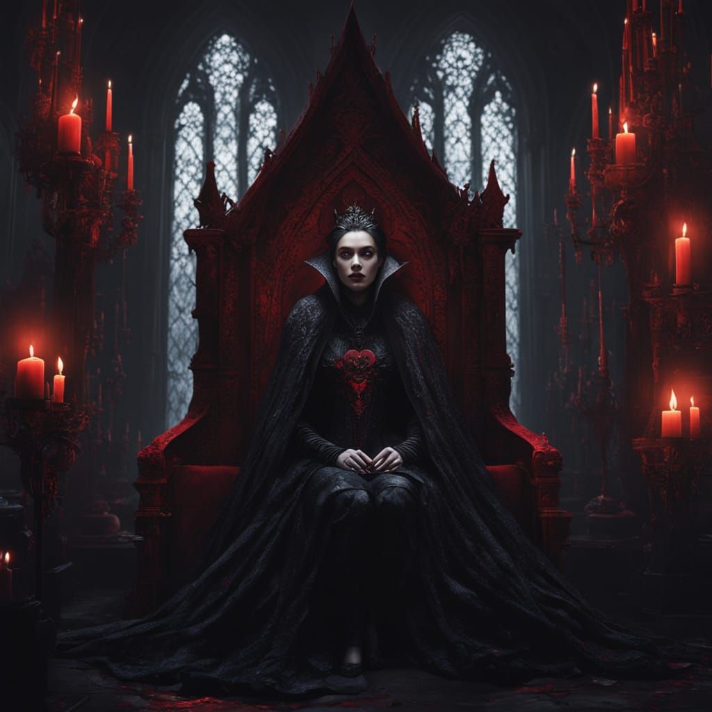 Gothic Vampire Queen in Candlelit Throne Room