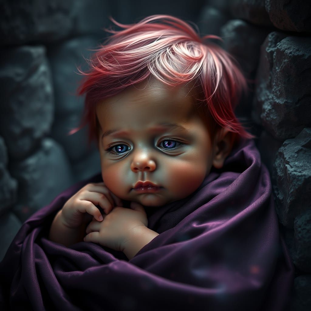 Newborn Baby Portrait in Magical Realism Style