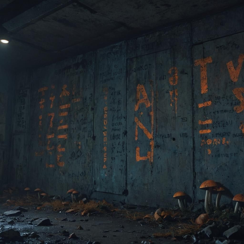 Abandoned Bunker with Glowing Runes: Fantasy Concept Art