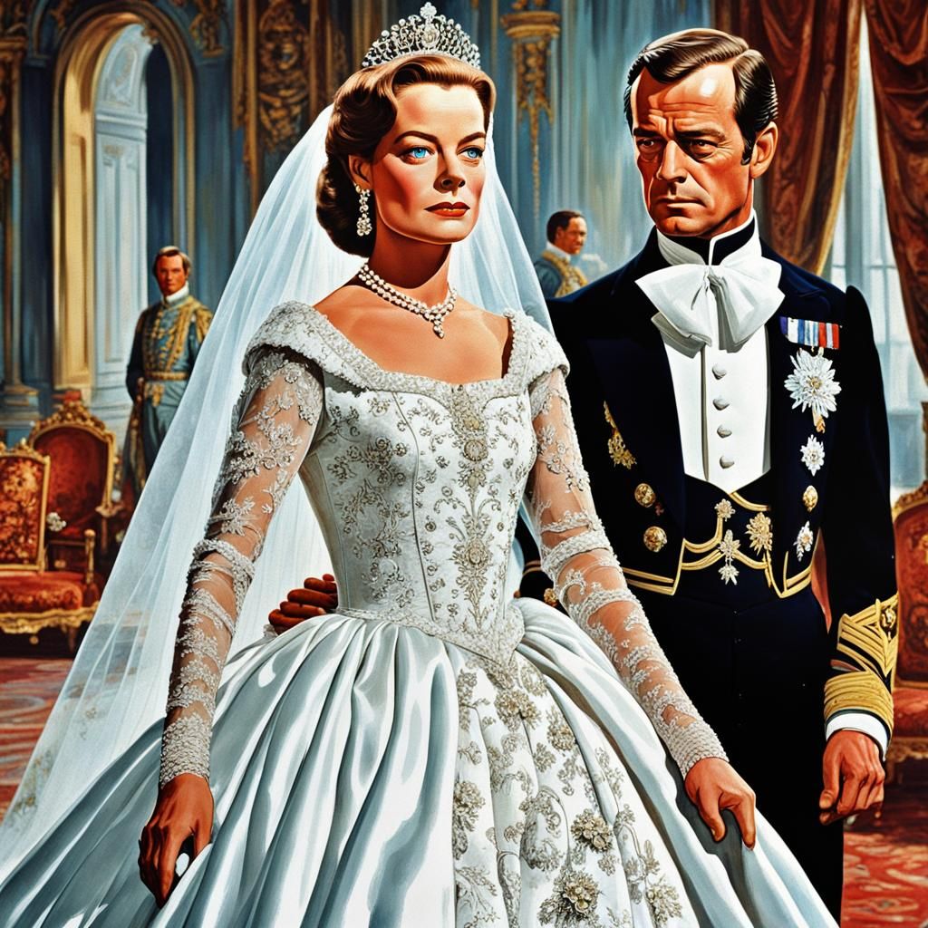 Made up movie poster of Romy Schneider as Sissi Empress and Franz Jozeph emperor of Austria in their wedding dress,8k re...
