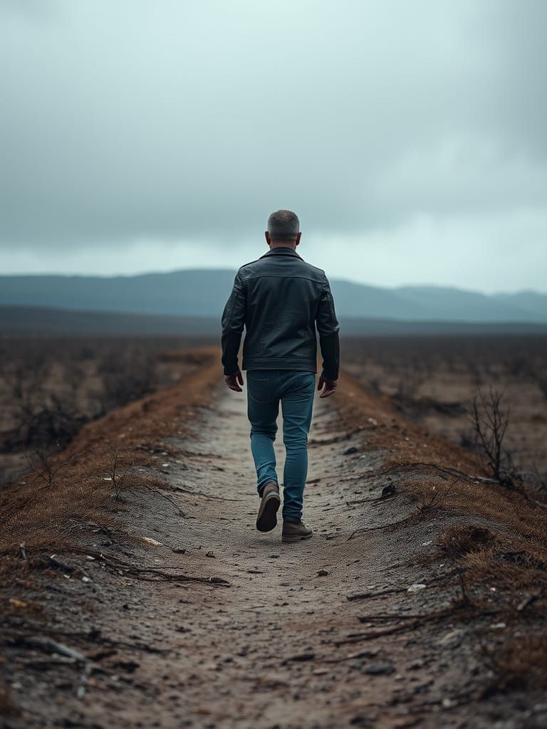 Nostalgic Figure in Barren Landscape, Digital Art