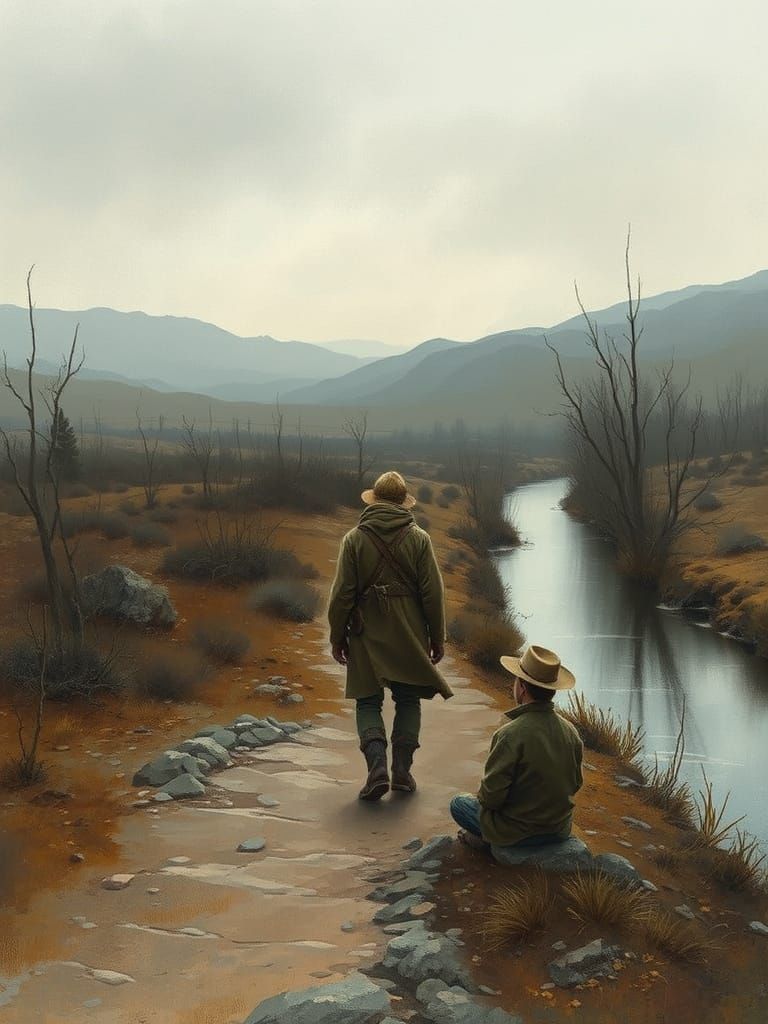 Nostalgic Figure in Barren Landscape, Digital Art