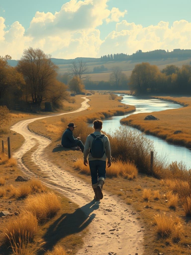 Nostalgic Figure in Golden Light, Impressionistic Style