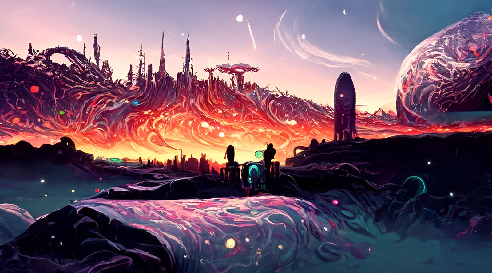 Dreamlike Cosmic Landscape Painting in Expressionist Style