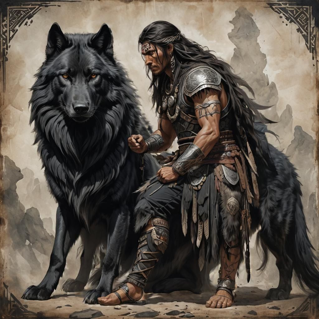Warrior and Wolf Portrait