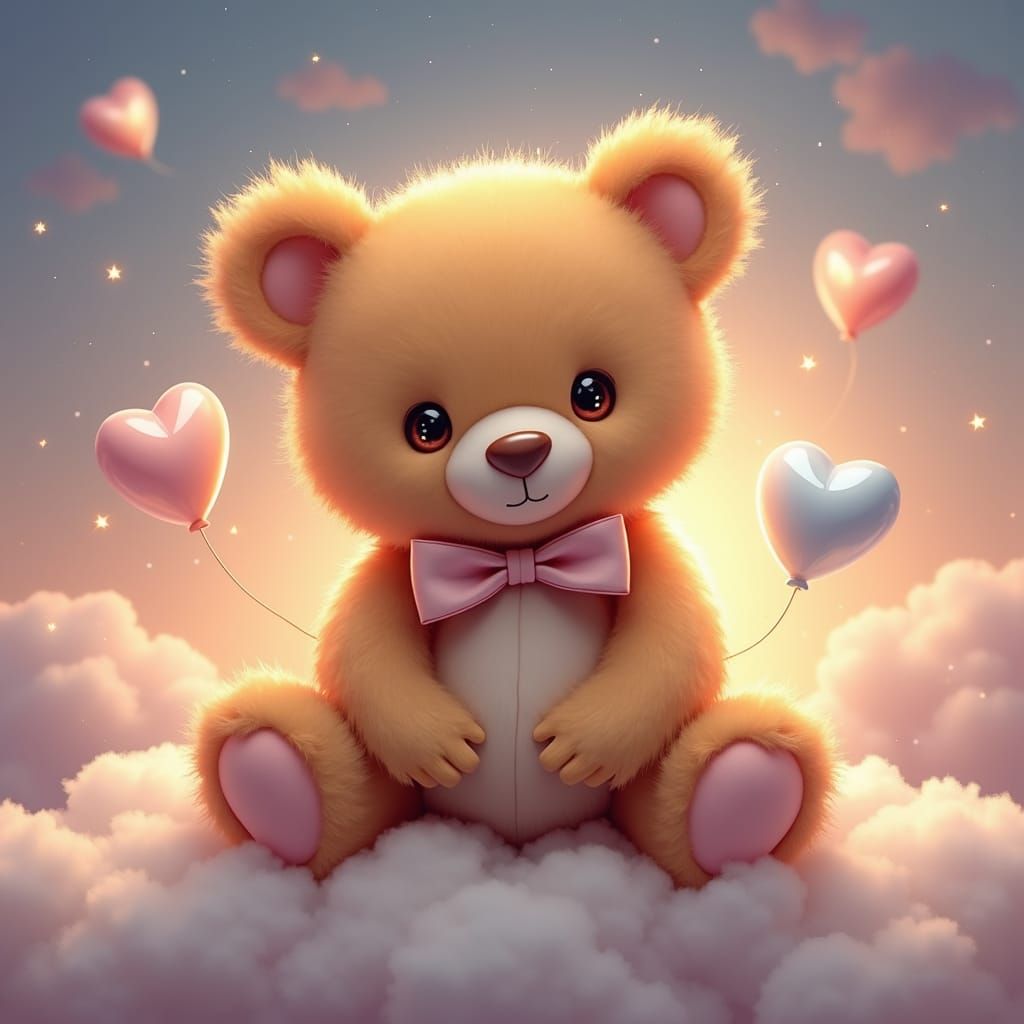 Teddy Bear on a Cloud in Dreamy Pastel Setting