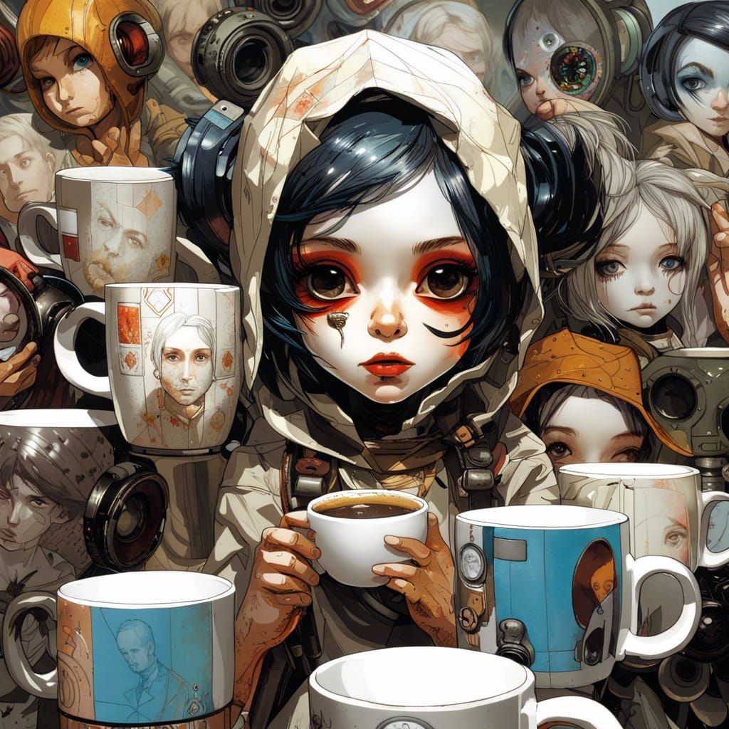 Adorable Anthropomorphic Coffee Mug, Detailed Digital Art