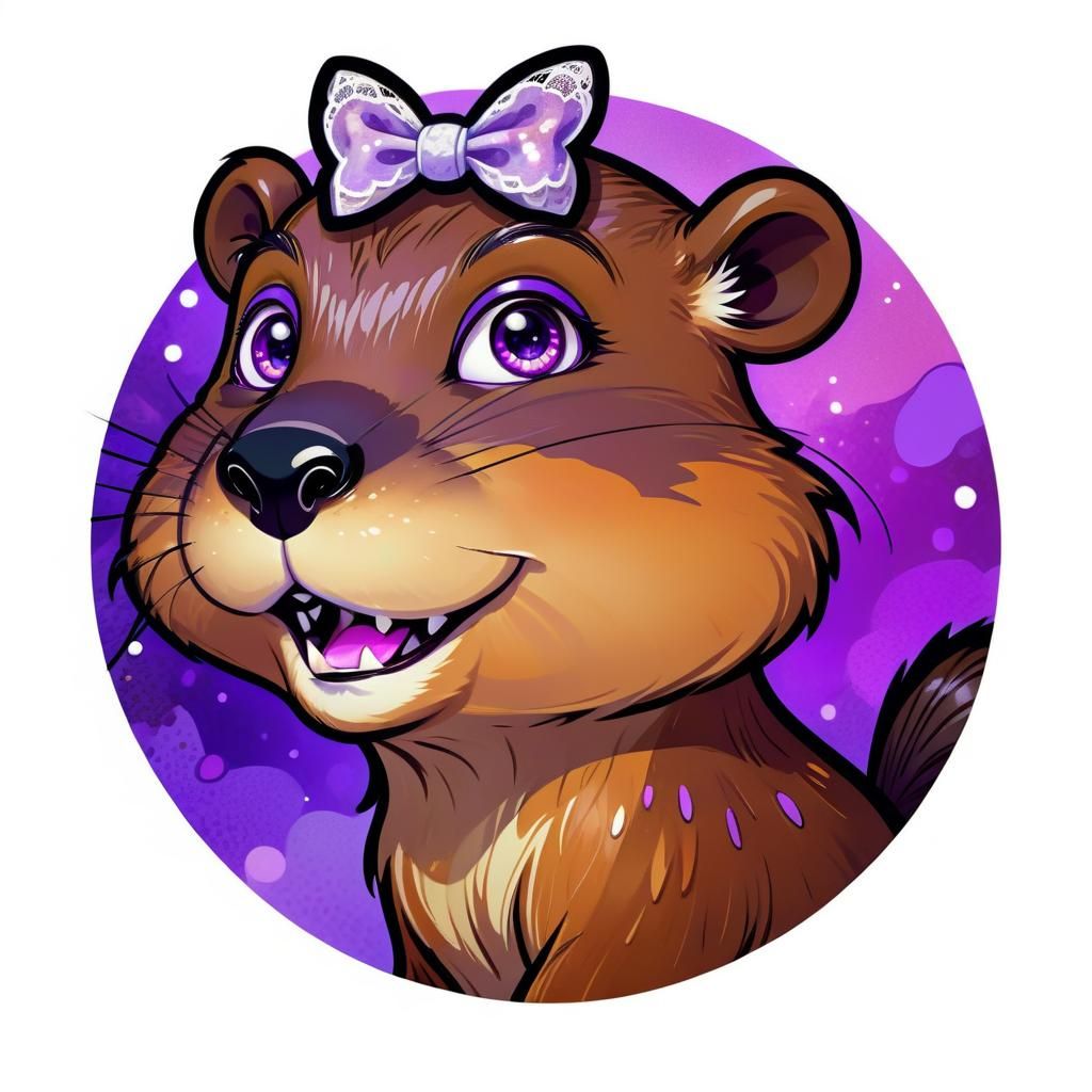 Anime Cartoon Beaver Portrait with Lace Bow