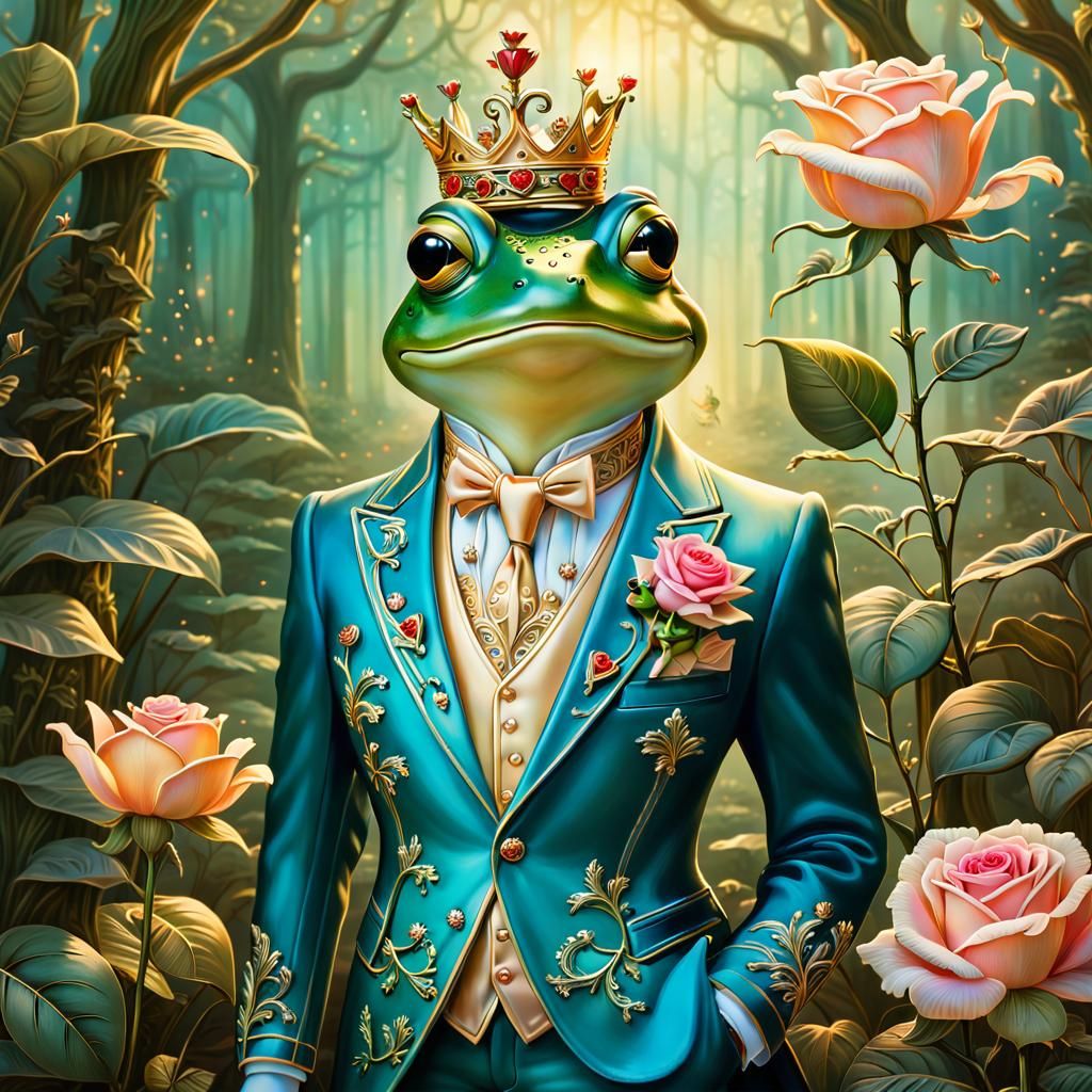 Ornate Glass Heart with Frog Prince in Forest