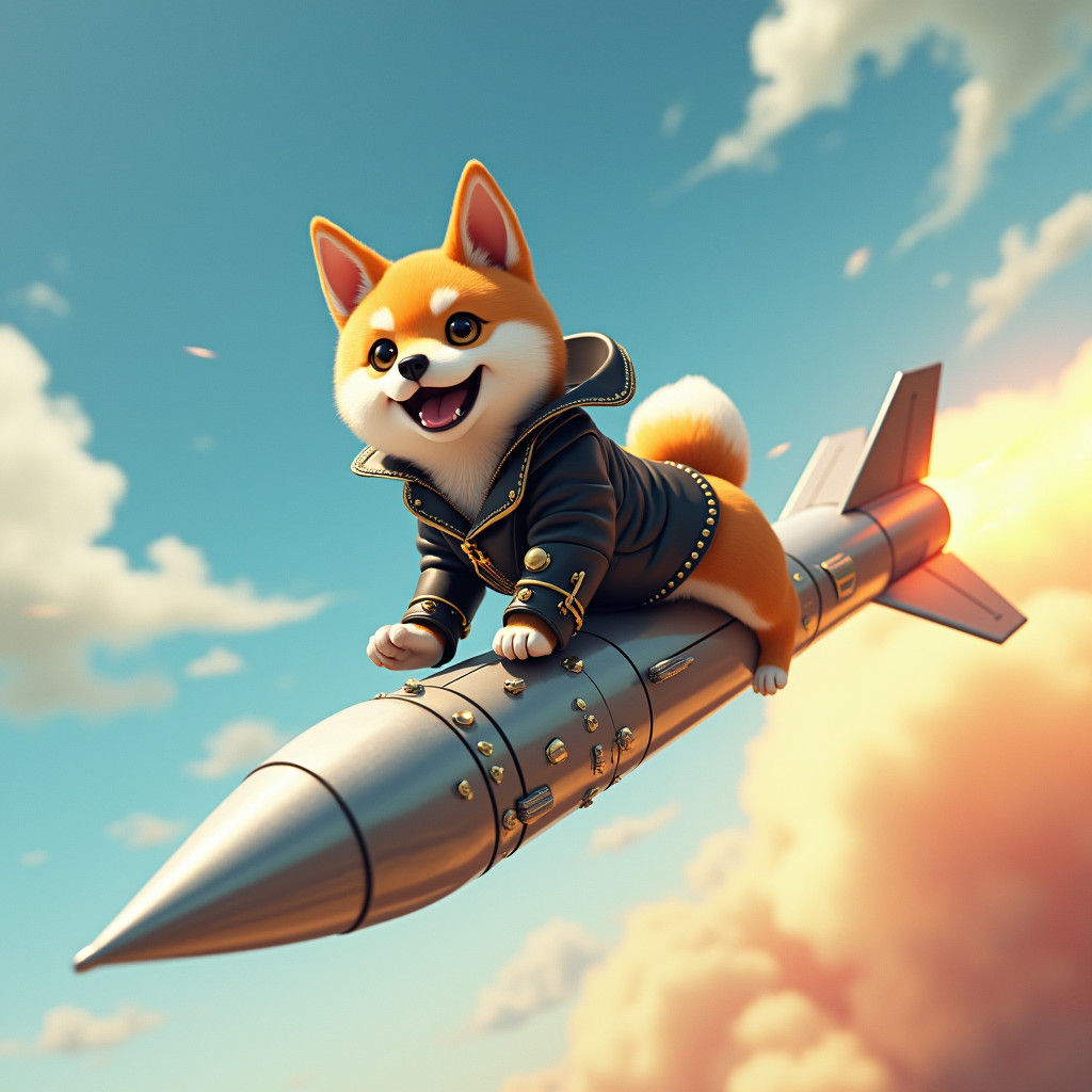NAFO Shiba Dog Rides Rocket in Anime Style