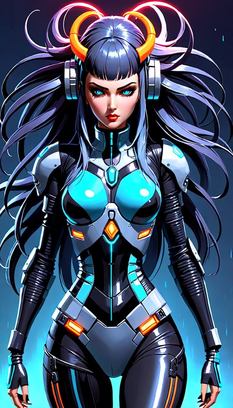 Cyberpunk Pirate Goddess in Neon-Lit Futurism