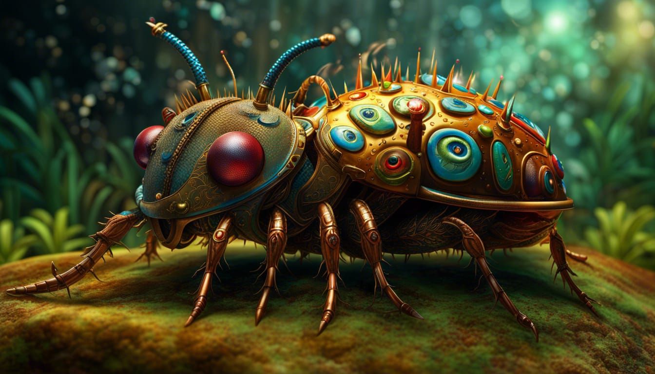Cartoon Bug with Energetic Fields, Sci-Fi Horror Art