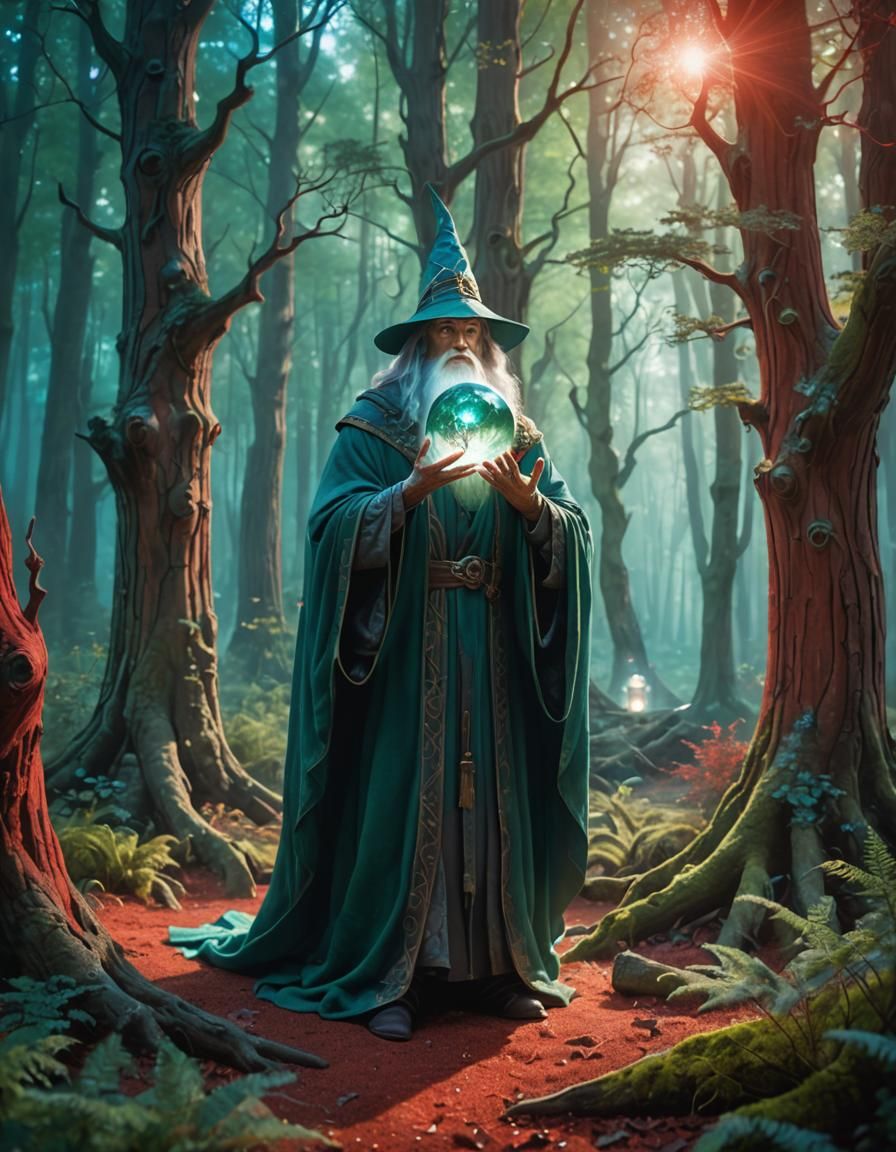 Mystical Wizard with Crystal Ball Fantasy Art