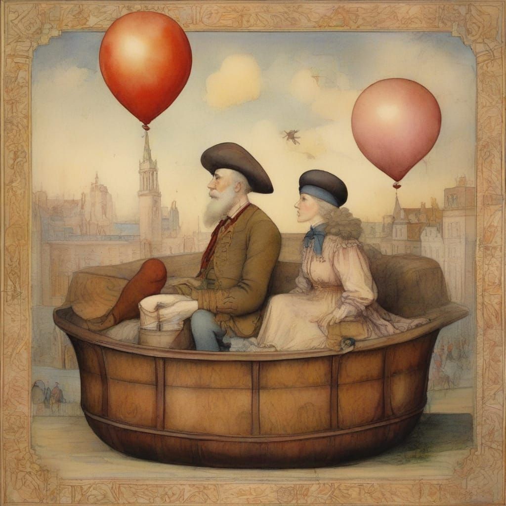 Pirate Family Soars Above London: Whimsical Watercolor