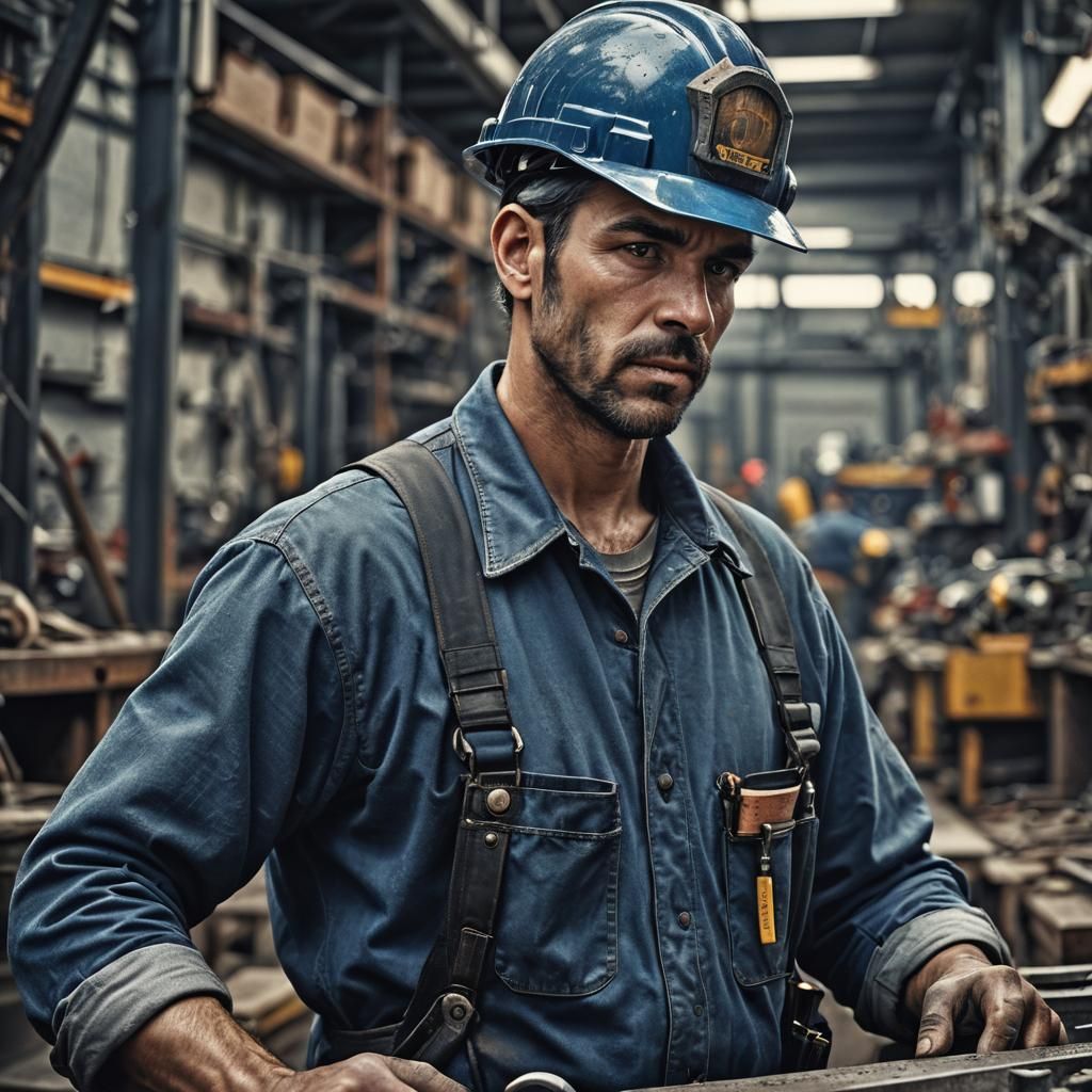 Hyperrealistic Blue Collar Worker in Cinematic Lighting