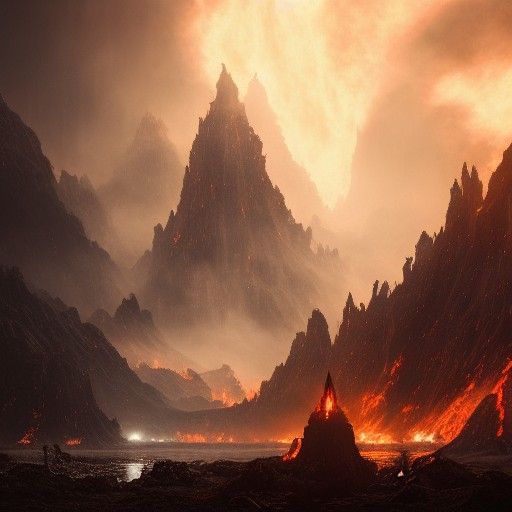 Epic Fire and Ice God in Dramatic Landscape